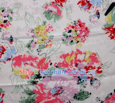 Chinese Classical Peony Pattern Design White Brocade Satin Cheongsam Silk Fabric Chinese Traditional Satin Fabric Material