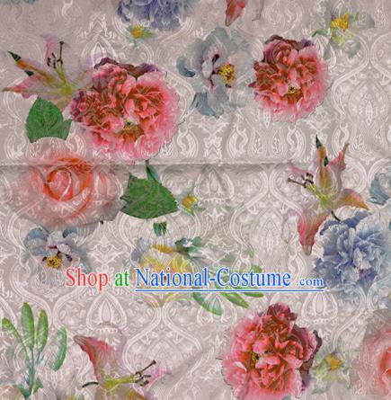 Chinese Classical Red Peony Pattern Design Brocade Satin Cheongsam Silk Fabric Chinese Traditional Satin Fabric Material