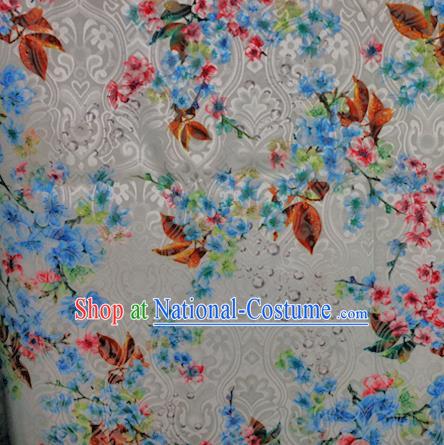 Chinese Classical Blue Flowers Pattern Design Brocade Satin Cheongsam Silk Fabric Chinese Traditional Satin Fabric Material