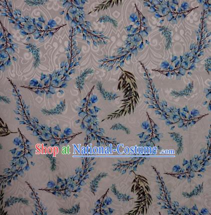 Chinese Classical Wisteria Pattern Design White Brocade Satin Cheongsam Silk Fabric Chinese Traditional Satin Fabric Material