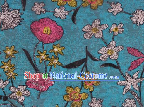 Chinese Classical Pattern Design Blue Brocade Satin Cheongsam Silk Fabric Chinese Traditional Satin Fabric Material