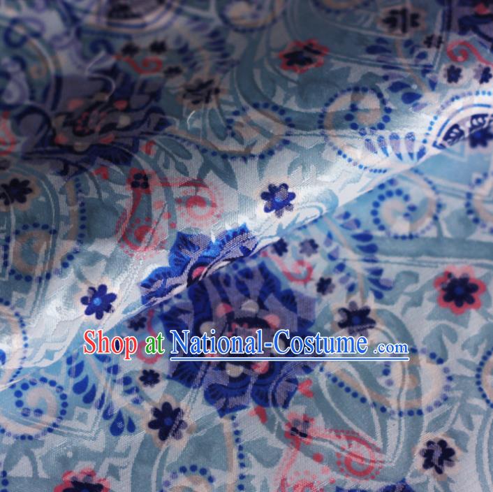 Chinese Blue Satin Classical Pattern Design Brocade Cheongsam Silk Fabric Chinese Traditional Satin Fabric Material