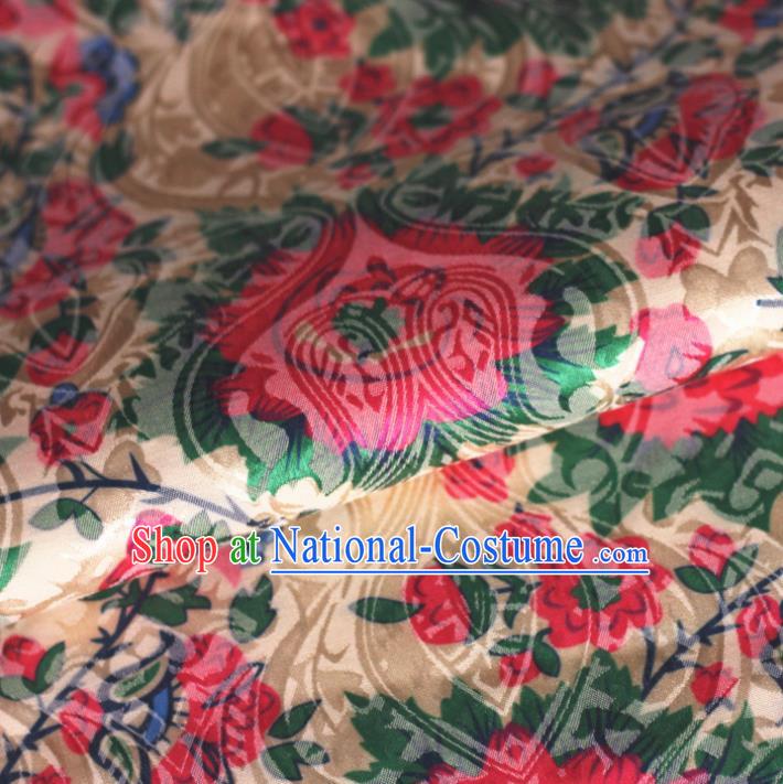 Chinese Classical Red Flowers Pattern Design Brocade Cheongsam Silk Fabric Chinese Traditional Satin Fabric Material