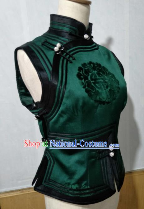 Chinese Traditional Mongolian Ethnic Green Vest Mongol Nationality Female Waistcoat Costume for Women