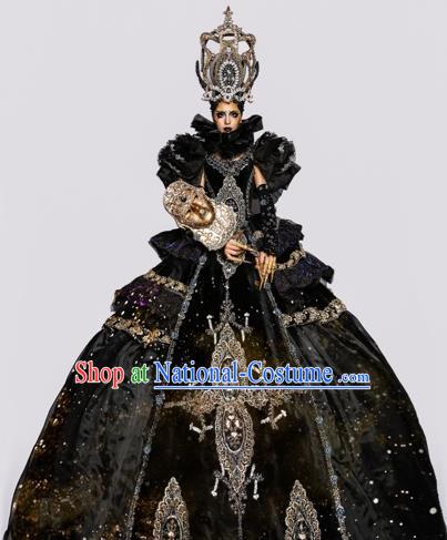 Handmade Modern Fancywork Stage Show Black Dress Halloween Cosplay Queen Fancy Ball Costume for Women