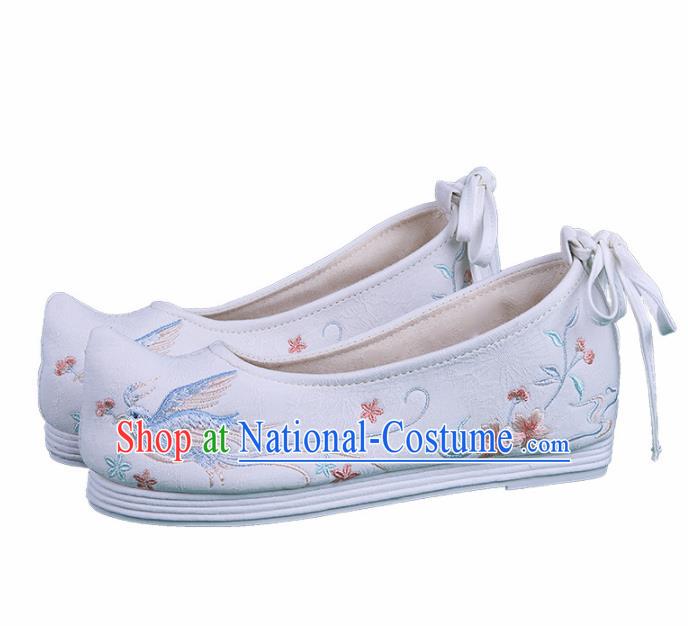 Chinese Traditional Hanfu Shoes Embroidered Birds White Shoes Handmade Ancient Princess Shoes for Women