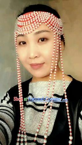 Chinese Traditional Mongol Nationality Princess Beads Tassel Hair Accessories Mongolian Ethnic Wedding Royal Crown Headwear for Women