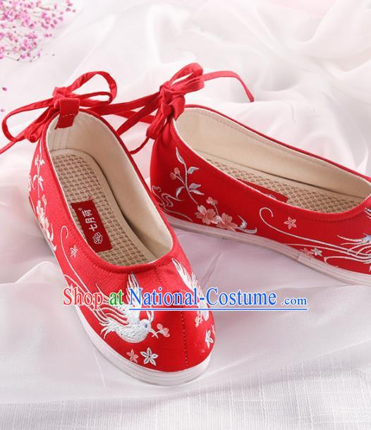 Chinese Traditional Hanfu Shoes Embroidered Swallow Red Shoes Handmade Ancient Princess Shoes for Women