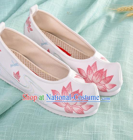 Chinese Traditional Hanfu Cloth Shoes Embroidered Pink Lotus Shoes Handmade Ancient Princess Shoes for Women