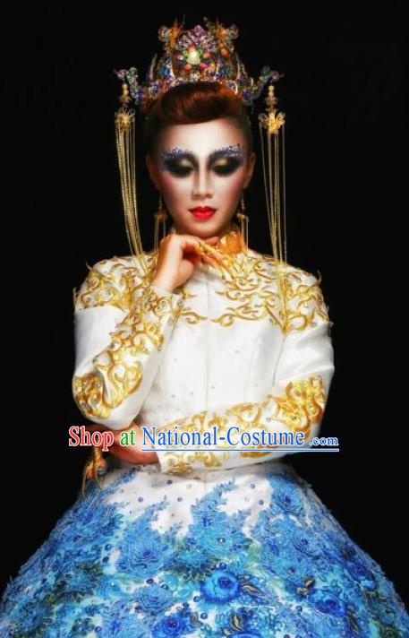 Traditional Chinese Catwalks Costume Stage Show Modern Fancywork Dress for Women