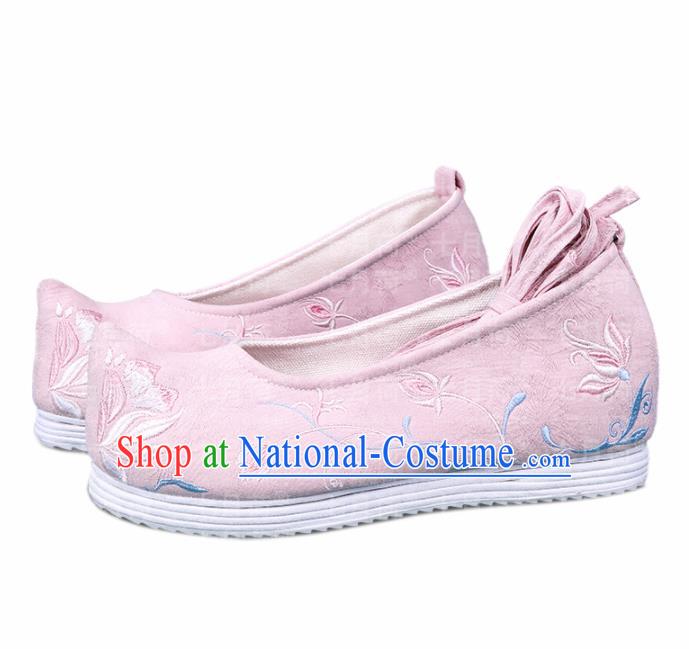 Chinese Traditional Hanfu Cloth Shoes Embroidered Orchid Pink Shoes Handmade Ancient Princess Shoes for Women