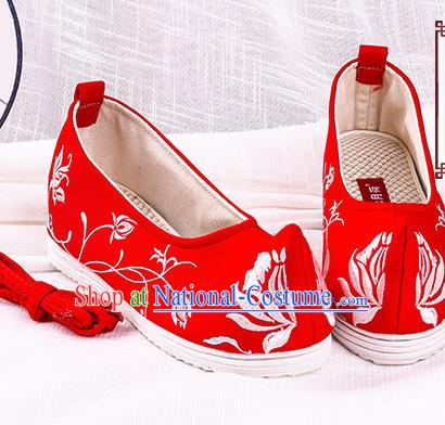 Chinese Traditional Hanfu Cloth Shoes Embroidered Orchid Red Shoes Handmade Ancient Princess Shoes for Women