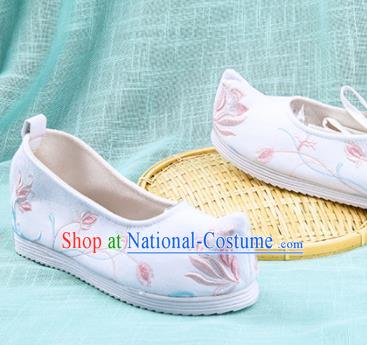 Chinese Traditional Hanfu Cloth Shoes Embroidered Orchid White Shoes Handmade Ancient Princess Shoes for Women