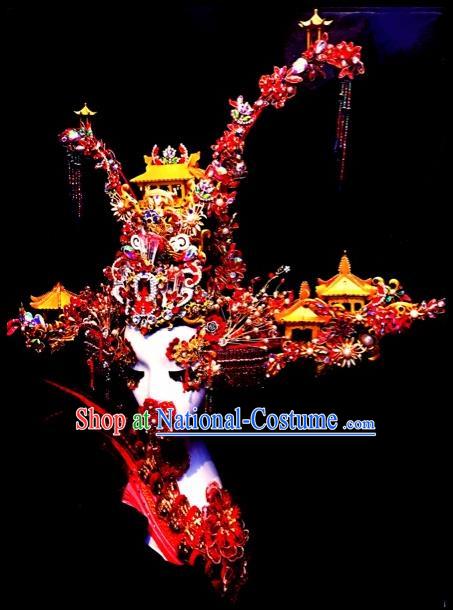 Chinese Traditional Stage Show Phoenix Coronet Deluxe Hair Accessories Handmade Cosplay Queen Hat Headwear for Women