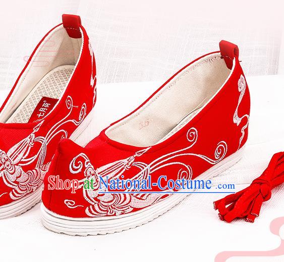 Chinese Traditional Embroidered Peri Red Shoes Hanfu Cloth Shoes Handmade Ancient Princess Shoes for Women