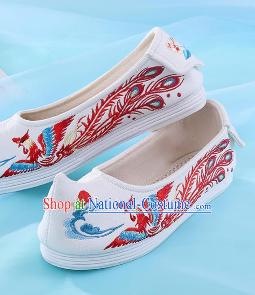 Chinese Traditional Embroidered Red Phoenix Shoes Hanfu Cloth Shoes Handmade Ancient Princess Shoes for Women