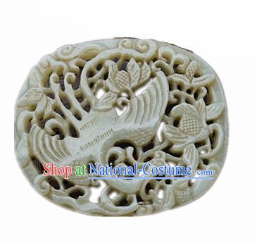 Handmade Chinese Carving Crane Jade Pendant Traditional Jade Craft Jewelry Accessories