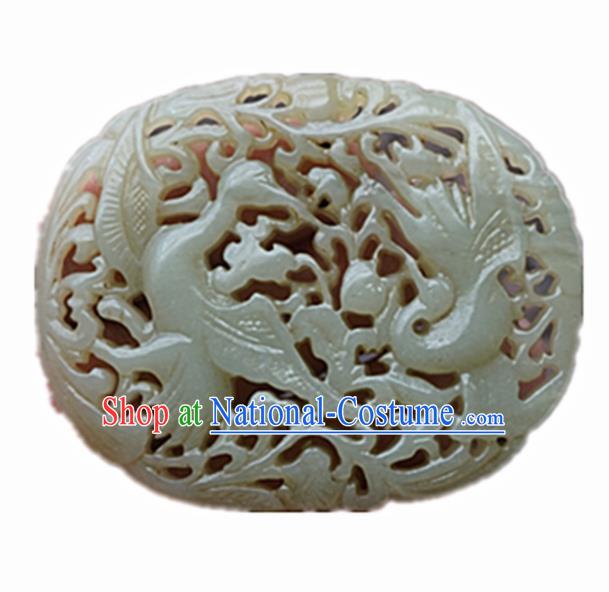 Handmade Chinese Carving Cranes Jade Pendant Traditional Jade Craft Jewelry Accessories