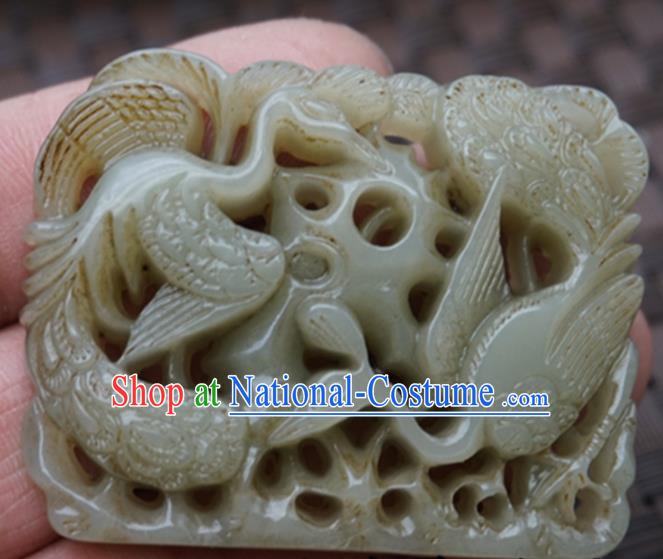 Handmade Chinese Jade Carving Pine Cranes Pendant Traditional Jade Craft Jewelry Accessories