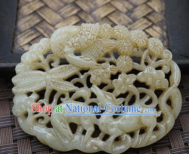 Handmade Chinese Jade Carving Deers Pendant Traditional Jade Craft Jewelry Accessories