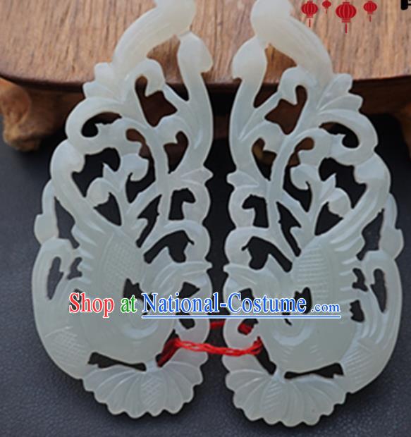 Handmade Chinese Jade Carving Phoenix Pendant Traditional Jade Craft Jewelry Accessories