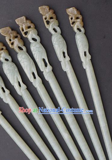 Chinese Handmade Jade Hairpins Carving Crane Jade Hair Accessories for Women for Men