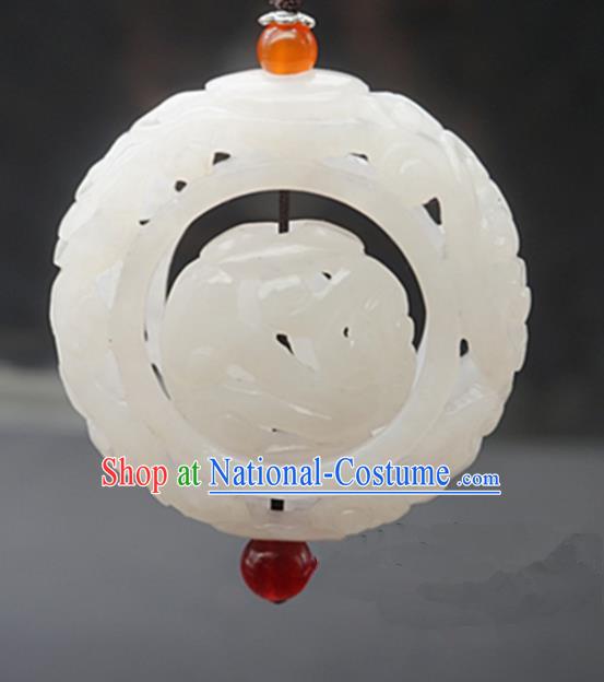 Handmade Chinese White Jade Carving Pendant Traditional Jade Craft Jewelry Accessories