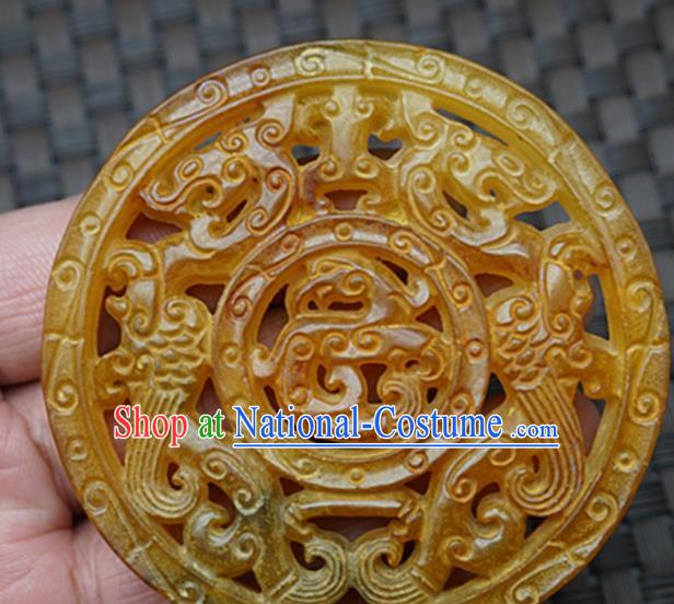 Handmade Chinese Yellow Jade Carving Pendant Traditional Jade Craft Jewelry Accessories