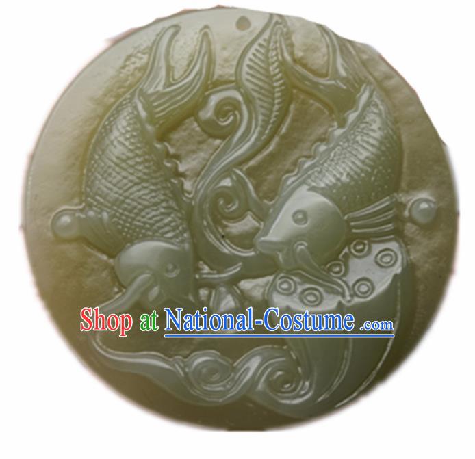 Handmade Chinese Jade Carps Pendant Traditional Jade Craft Jewelry Accessories