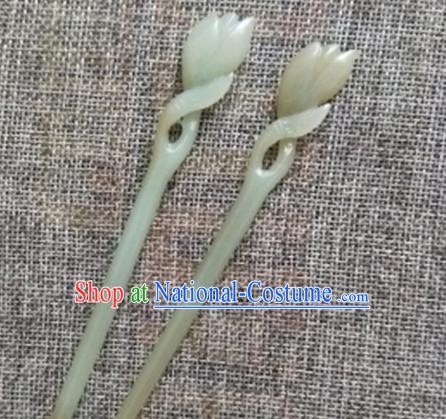 Chinese Handmade Jade Hairpins Carving Magnolia Jade Hair Clip Hair Accessories for Women for Men