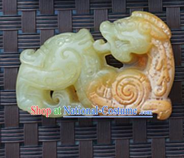 Handmade Chinese Ancient Yellow Jade Carving Pi Xiu Pendant Traditional Jade Craft Jewelry Accessories