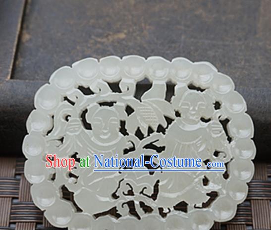 Handmade Chinese Ancient Jade Carving Children Pendant Traditional Jade Craft Jewelry Accessories