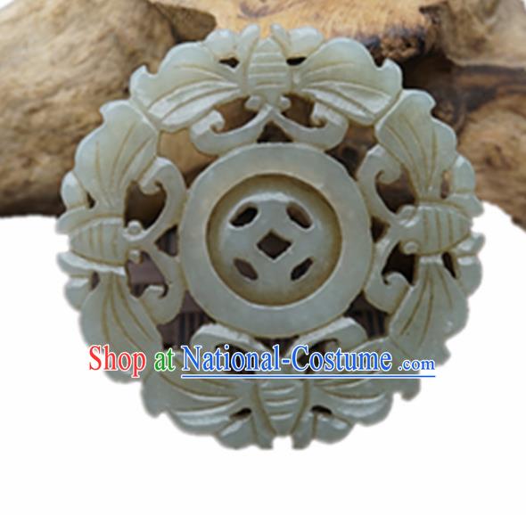 Chinese Handmade Carving Bats Jade Pendant Traditional Jade Craft Jewelry Accessories