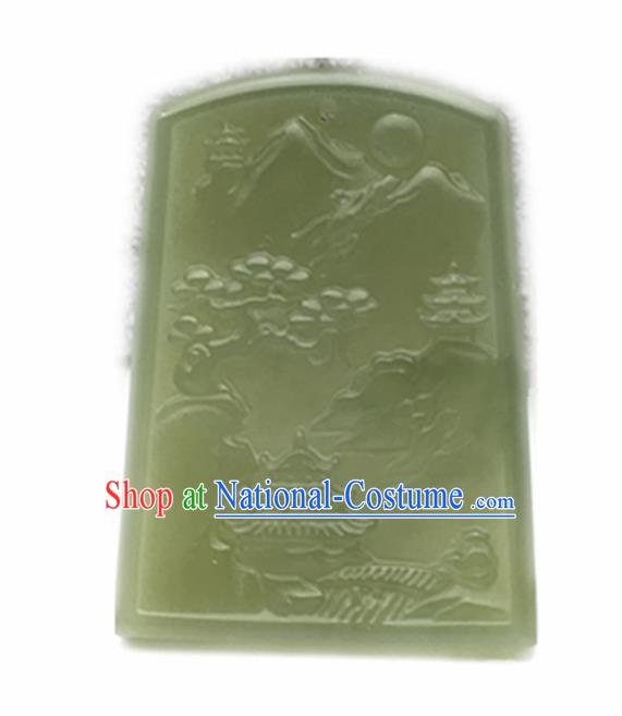 Chinese Handmade Jade Craft Carving Pavilion Jade Jewelry Accessories Jade Necklace Pendant