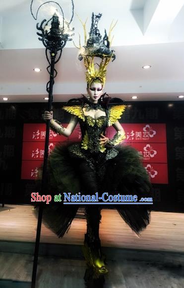 Handmade Europe Court Stage Show Black Veil Clothing Halloween Cosplay Fancy Ball Modern Fancywork Costume for Women