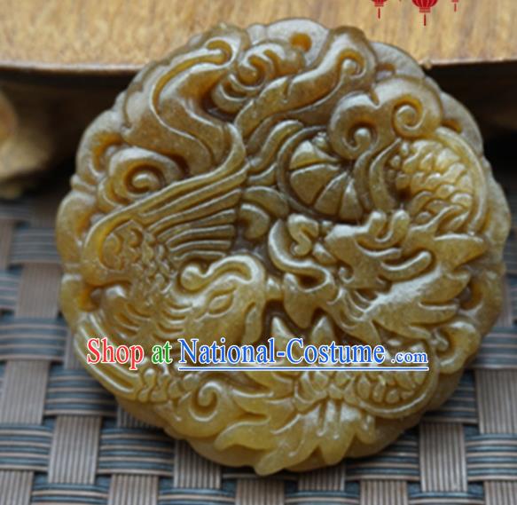 Chinese Handmade Jade Craft Carving Dragon Phoenix Jewelry Accessories Jade Necklace Pendant