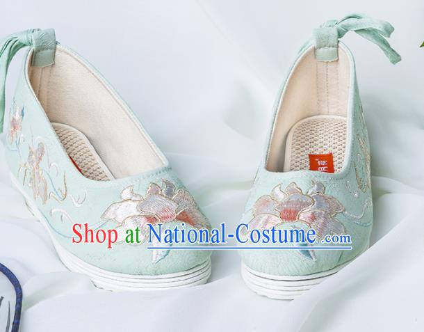 Chinese Traditional Green Embroidered Shoes Hanfu Cloth Shoes Handmade Ancient Princess Shoes for Women