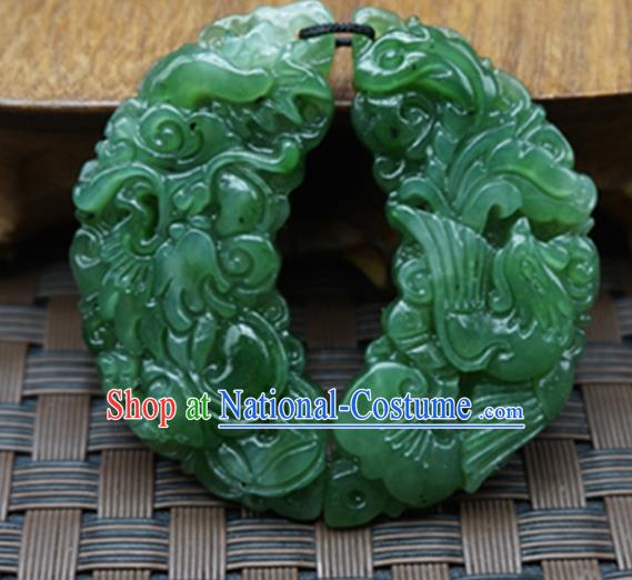 Chinese Handmade Carving Jade Craft Jewelry Accessories Traditional Dragon Phoenix Jade Pendant