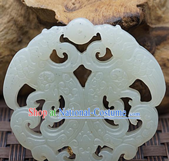 Chinese Handmade Carving Jade Craft Jewelry Accessories Traditional Phoenix Jade Pendant