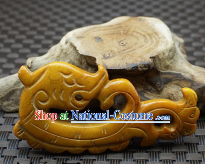 Chinese Handmade Carving Jade Craft Jewelry Accessories Traditional Dragon Yellow Jade Pendant