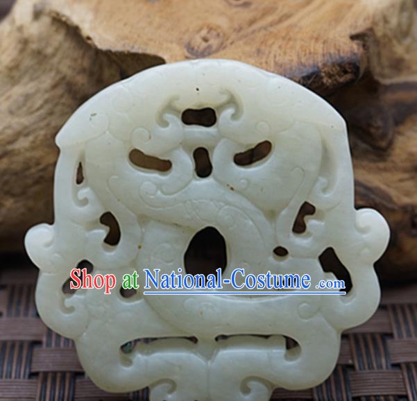 Chinese Handmade Jade Craft Jewelry Accessories Traditional Carving Dragon Jade Pendant