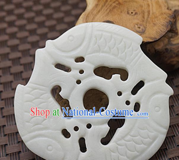 Chinese Handmade Jade Craft Jewelry Accessories Traditional Carving Carps Jade Pendant