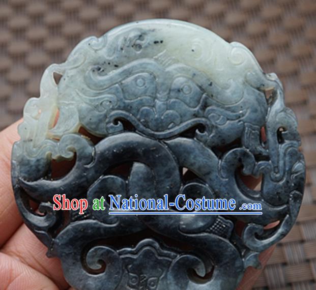 Chinese Handmade Jade Craft Jewelry Accessories Traditional Carving Double Dragons Jade Pendant