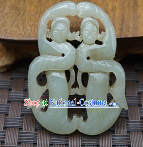 Chinese Handmade Carving Peri Jade Pendant Traditional Jade Craft Jewelry Accessories