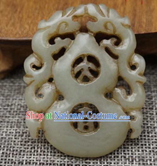 Chinese Handmade Carving Calabash Jade Pendant Traditional Jade Craft Jewelry Accessories