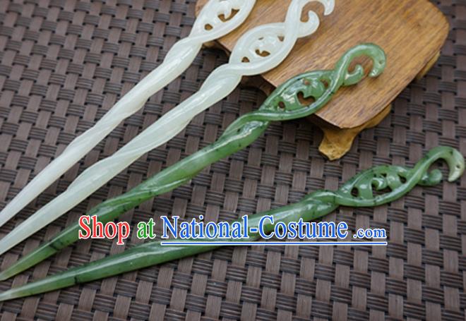 Chinese Handmade Jade Snake Hairpins Carving Jade Hair Accessories for Women for Men