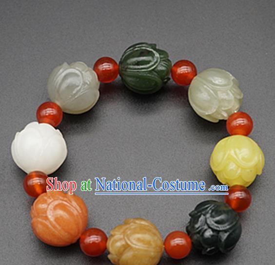 Chinese Handmade Jade Bracelet Carving Lotus Jade Jewelry Accessories Bangle for Women for Men