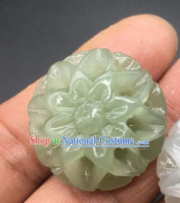 Chinese Handmade Carving Peony Green Jade Pendant Traditional Jade Craft Jewelry Accessories