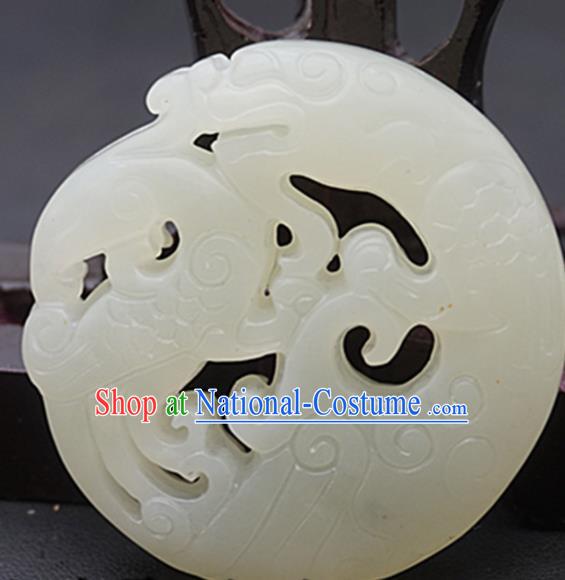 Chinese Handmade Carving Dragon White Jade Pendant Traditional Jade Craft Jewelry Accessories