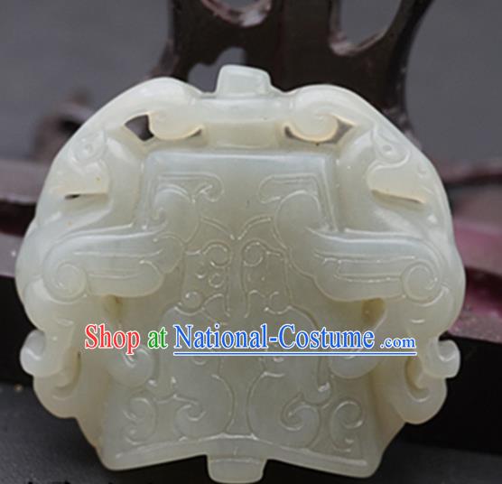 Chinese Handmade Carving Phoenix White Jade Pendant Traditional Jade Craft Jewelry Accessories